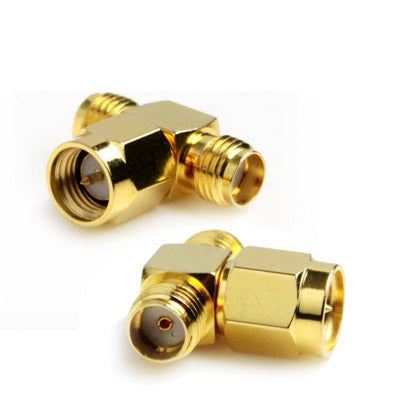 SMA Male to 2 SMA Female Adapter (T Type), Gold Plated(Yellow)-garmade.com