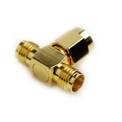 SMA Male to 2 SMA Female Adapter (T Type), Gold Plated(Yellow)-garmade.com