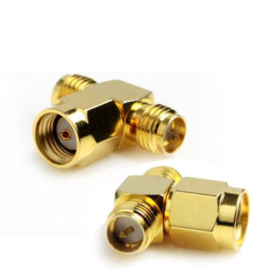 RP-SMA Male to 2 RP-SMA Female Adapter (T Type), Gold Plated-garmade.com