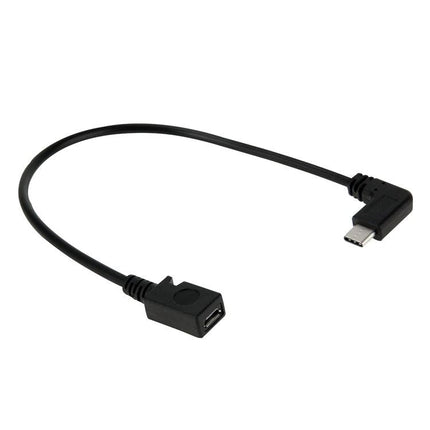 High Speed Micro USB Female to 90 Degrees Elbow USB-C / Type-C 3.0 Male Data Sync Cable Adapter, Length: 27.5 cm-garmade.com