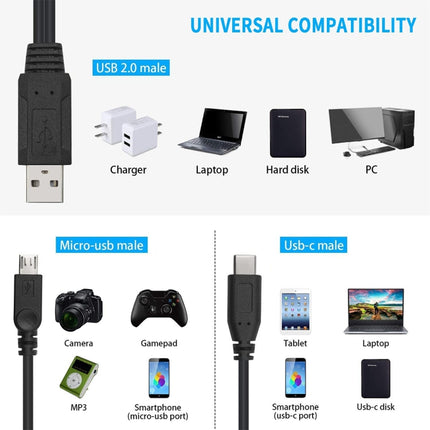 High Speed USB 2.0 Male to Micro USB Male + USB-C / Type-C 3.0 Male Data Sync Cable Adapter, For Samsung, HTC, Sony, LG, Huawei, Xiaomi, Lenovo ZUK Z1, Length: 38 cm-garmade.com
