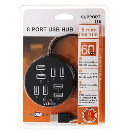 High Speed 8 Ports USB 2.0 Portable Round Hub, Length: 60cmRound Circular 8 Ports USB 2.0 Hub Multi-port Splitter Expansion Adapter (Black)-garmade.com
