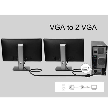 30cm VGA Male to 2 VGA Female Splitter Cable(Black)-garmade.com