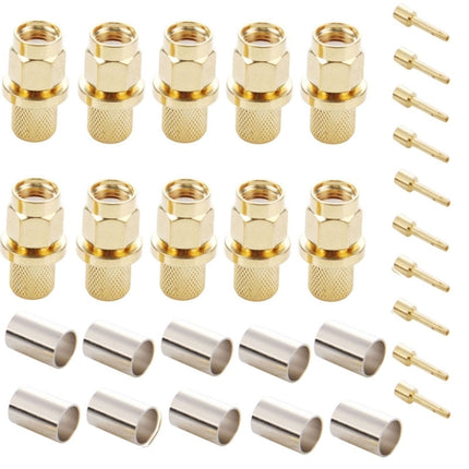 10 PCS Gold Plated RP-SMA Male Plug Pin Crimp RF Connector Adapter-garmade.com