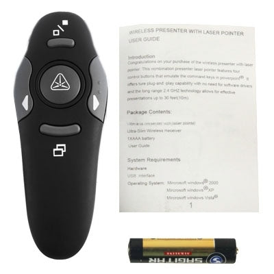 Multimedia Presenter with Laser Pointer & USB Receiver for Projector / PC / Laptop, Control Distance: 15m(Black)-garmade.com