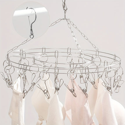 Round Stainless Steel Clothes Clip Hanger with 20 Clips-garmade.com