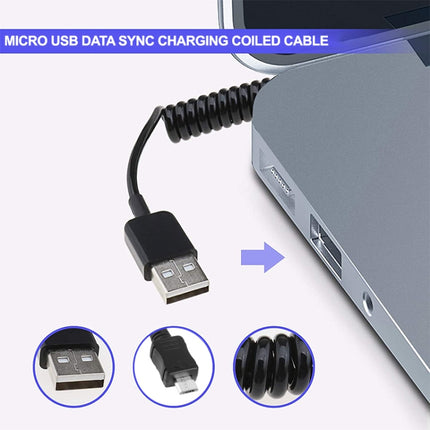 2m Micro USB Data Sync Charging Coiled Cable / Spring Cable(Black)-garmade.com