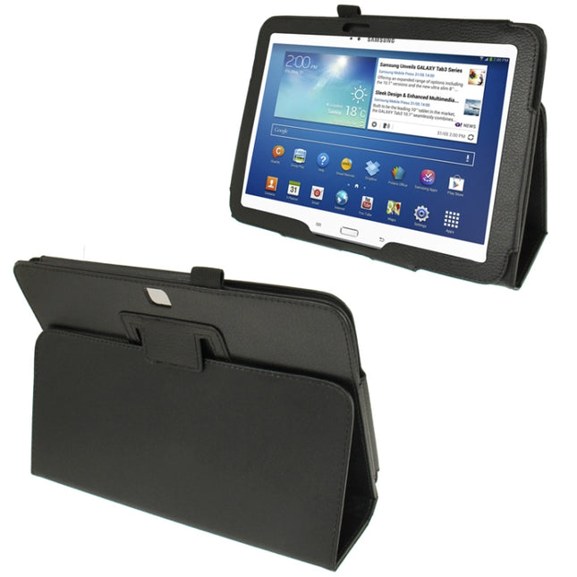 Litchi Texture Leather Case with Holder for Galaxy Tab 3 (10.1) / GT-P5200(Black)-garmade.com