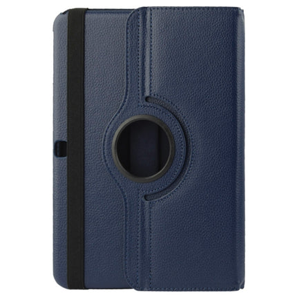 360 Degree Rotatable Litchi Texture Leather Case with 2-angle Viewing Holder for Samsung Galaxy Tab 4 10.1 / SM-T530 / T531 / T535(Dark Blue)-garmade.com