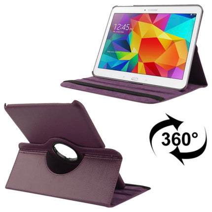 360 Degree Rotatable Litchi Texture Leather Case with 2-angle Viewing Holder for Samsung Galaxy Tab 4 10.1 / SM-T530 / T531 / T535(Purple)-garmade.com