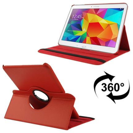 360 Degree Rotatable Litchi Texture Leather Case with 2-angle Viewing Holder for Samsung Galaxy Tab 4 10.1 / SM-T530 / T531 / T535(Red)-garmade.com