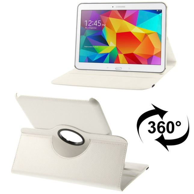 360 Degree Rotatable Litchi Texture Leather Case with 2-angle Viewing Holder for Samsung Galaxy Tab 4 10.1 / SM-T530 / T531 / T535(White)-garmade.com