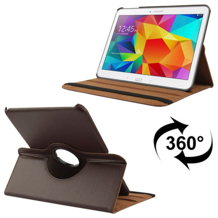 360 Degree Rotatable Litchi Texture Leather Case with 2-angle Viewing Holder for Samsung Galaxy Tab 4 10.1 / SM-T530 / T531 / T535(Brown)-garmade.com