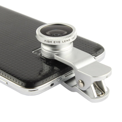 Universal 180 Degree Fisheye Lens + Macro + 0.67X Wide Lens with Clip, For Galaxy S5 / G900 / i9500 / i9300 / iPhone 5 & 5C & 5S(Silver)-garmade.com