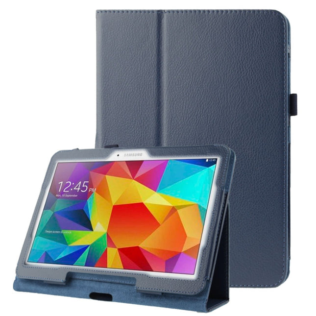 Litchi Texture Flip Leather Case with Holder for Galaxy Tab 4 10.1 / T530(Dark Blue)-garmade.com
