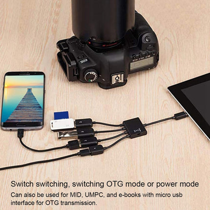 18cm 4 Ports Micro USB OTG Charge HUB Cable, For Samsung / Huawei / Xiaomi / Meizu / LG / HTC and Other Smartphones(Black)-garmade.com