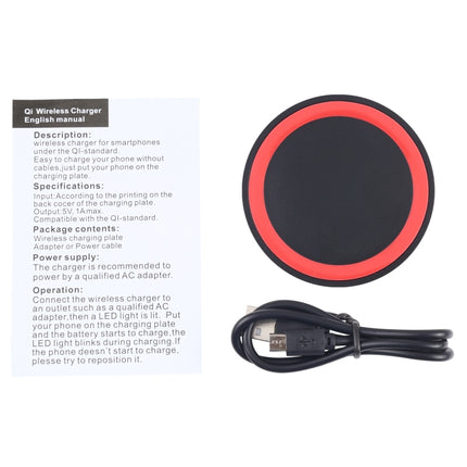 Universal QI Standard Round Wireless Charging Pad (Black + Red)-garmade.com