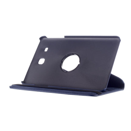Litchi Texture 360 Degree Rotation Leather Case with Multi-functional Holder for Galaxy Tab E 9.6(Dark Blue)-garmade.com