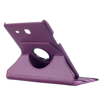 Litchi Texture 360 Degree Rotation Leather Case with Multi-functional Holder for Galaxy Tab E 9.6(Purple)-garmade.com