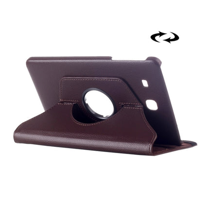 Litchi Texture 360 Degree Rotation Leather Case with Multi-functional Holder for Galaxy Tab E 9.6(Brown)-garmade.com
