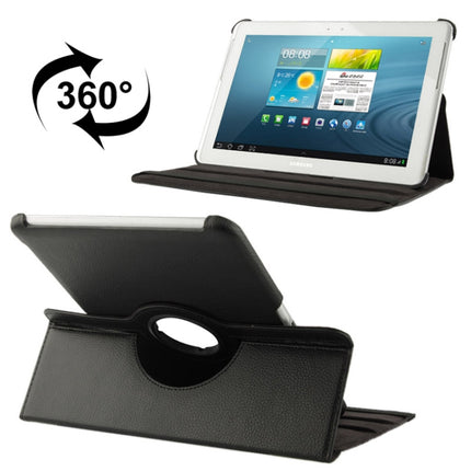 360 Degree Rotatable Litchi Texture Leather Case with Holder for Galaxy Tab 2 (10.1) / P5100(Black)-garmade.com