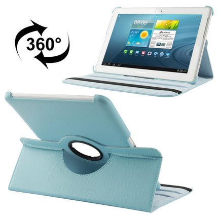 360 Degree Rotatable Litchi Texture Leather Case with Holder for Galaxy Tab 2 (10.1) / P5100(Blue)-garmade.com