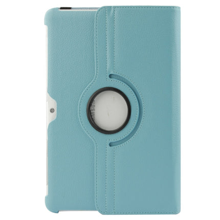 360 Degree Rotatable Litchi Texture Leather Case with Holder for Galaxy Tab 2 (10.1) / P5100(Blue)-garmade.com