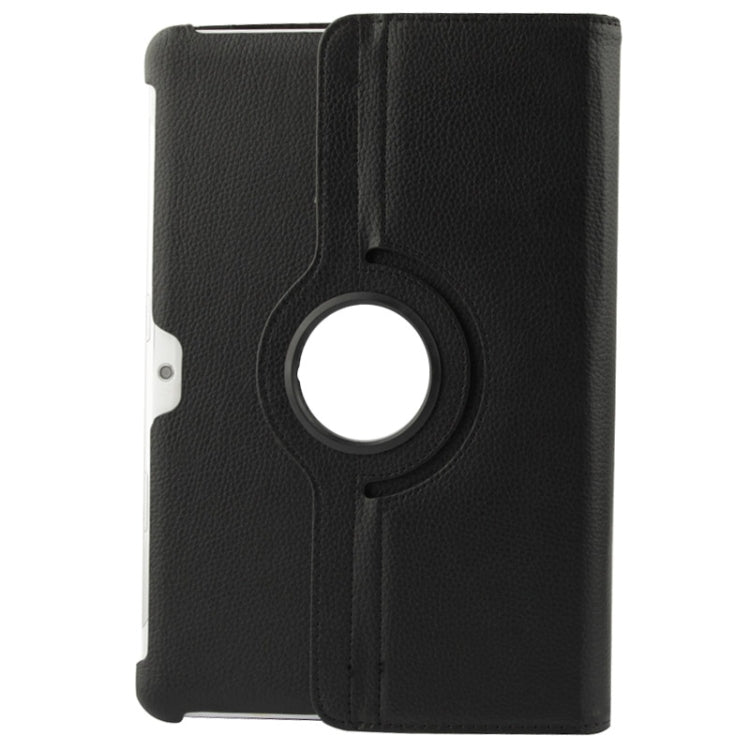 360 Degree Rotatable Litchi Texture Leather Case with Holder for Galaxy Tab 2 (10.1) / P5100(Black)-garmade.com