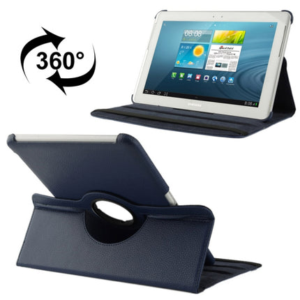 360 Degree Rotatable Litchi Texture Leather Case with Holder for Galaxy Tab 2 (10.1) / P5100(Dark Blue)-garmade.com