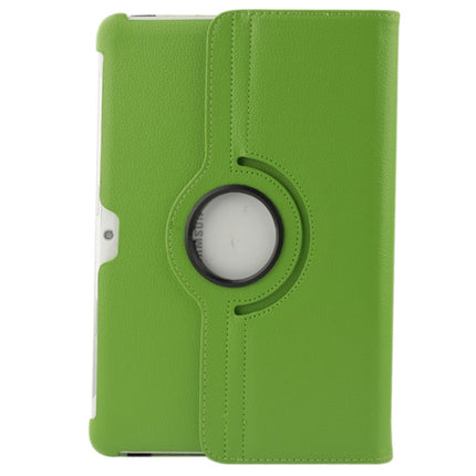 360 Degree Rotatable Litchi Texture Leather Case with Holder for Galaxy Tab 2 (10.1) / P5100(Green)-garmade.com