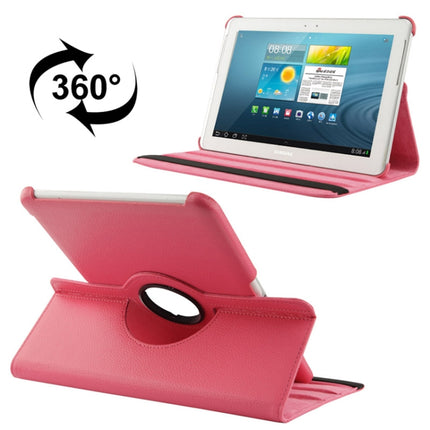 360 Degree Rotatable Litchi Texture Leather Case with Holder for Galaxy Tab 2 (10.1) / P5100(Magenta)-garmade.com