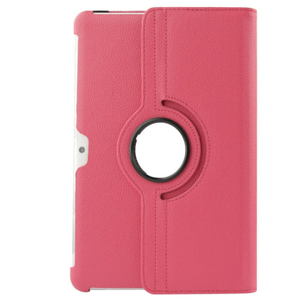 360 Degree Rotatable Litchi Texture Leather Case with Holder for Galaxy Tab 2 (10.1) / P5100(Magenta)-garmade.com
