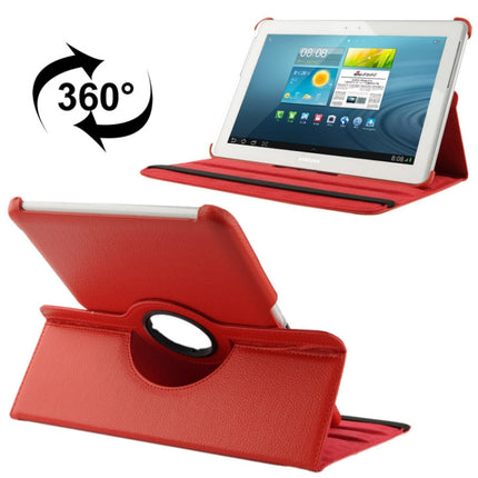 360 Degree Rotatable Litchi Texture Leather Case with Holder for Galaxy Tab 2 (10.1) / P5100(Red)-garmade.com