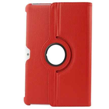 360 Degree Rotatable Litchi Texture Leather Case with Holder for Galaxy Tab 2 (10.1) / P5100(Red)-garmade.com