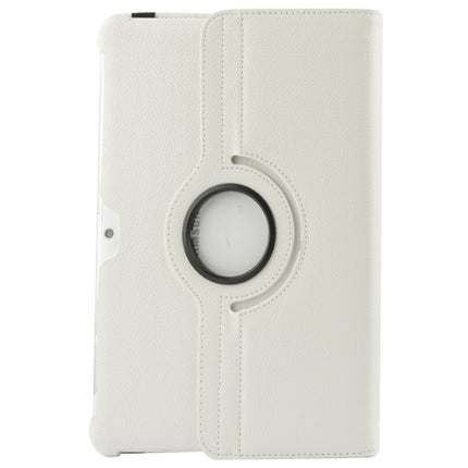 360 Degree Rotatable Litchi Texture Leather Case with Holder for Galaxy Tab 2 (10.1) / P5100(White)-garmade.com