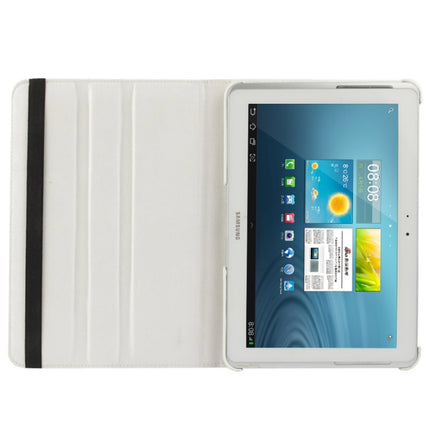 360 Degree Rotatable Litchi Texture Leather Case with Holder for Galaxy Tab 2 (10.1) / P5100(White)-garmade.com