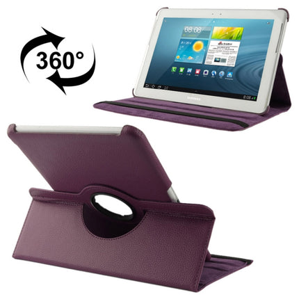 360 Degree Rotatable Litchi Texture Leather Case with Holder for Galaxy Tab 2 (10.1) / P5100(Purple)-garmade.com