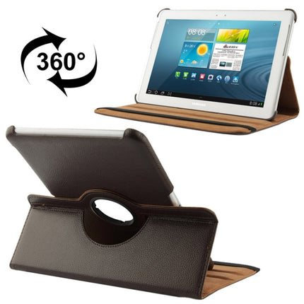 360 Degree Rotatable Litchi Texture Leather Case with Holder for Galaxy Tab 2 (10.1) / P5100(Brown)-garmade.com