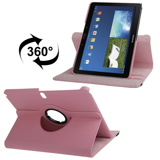 360 Degree Rotatable Litchi Texture Leather Case with 2-angle Viewing Holder for Galaxy Note 10.1 (2014 Edition) / P600, Pink(Pink)-garmade.com