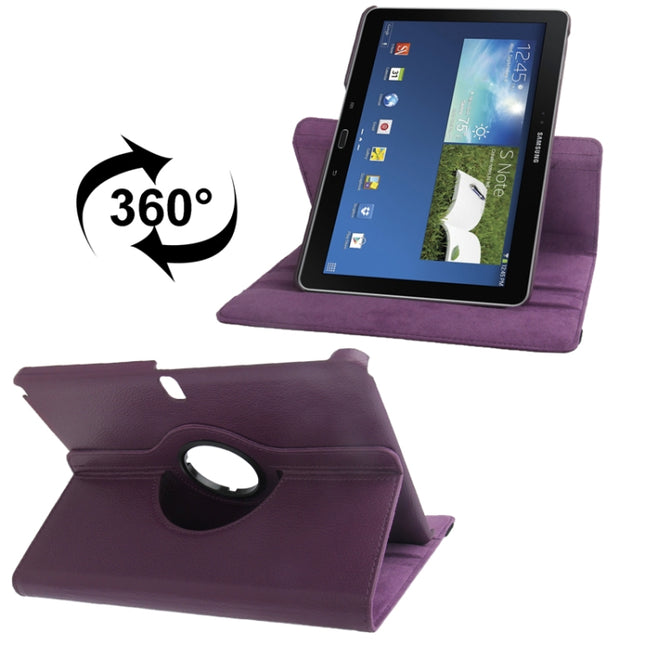360 Degree Rotatable Litchi Texture Leather Case with 2-angle Viewing Holder for Galaxy Note 10.1 (2014 Edition) / P600, Purple(Purple)-garmade.com