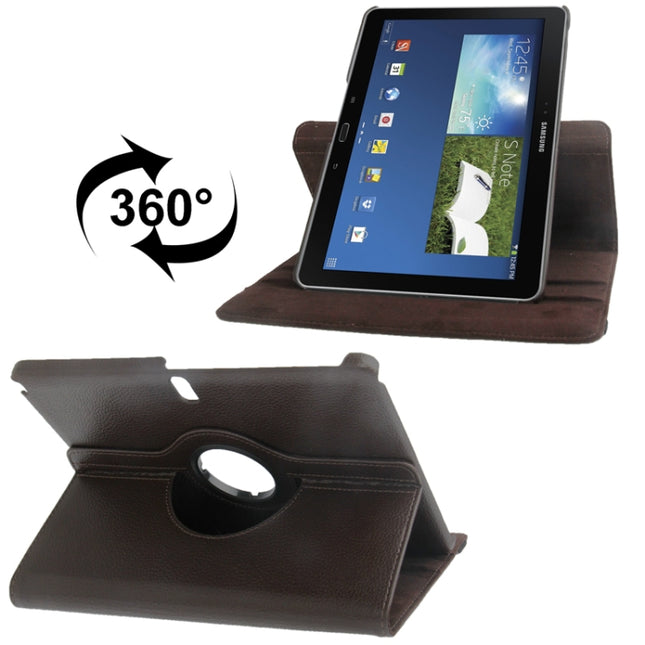 360 Degree Rotatable Litchi Texture Leather Case with 2-angle Viewing Holder for Galaxy Note 10.1 (2014 Edition) / P600, Brown(Brown)-garmade.com