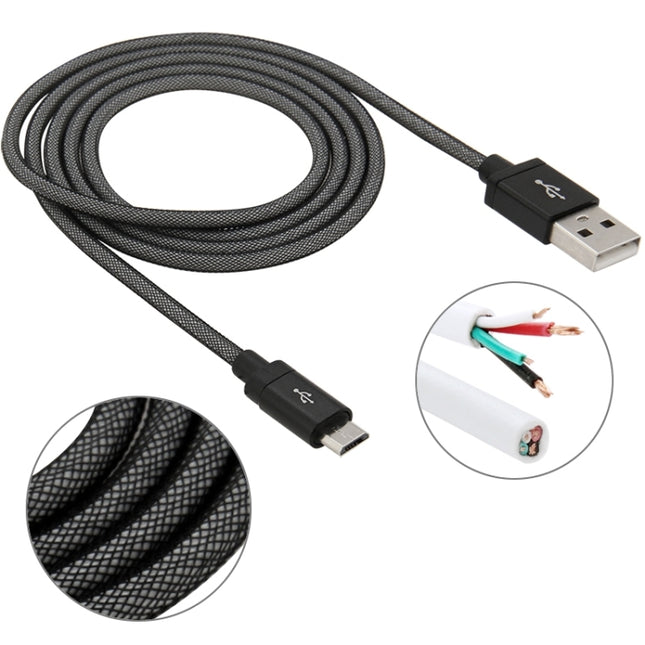 1m Net Style High Quality Metal Head Micro USB to USB Data / Charging Cable(Black)-garmade.com