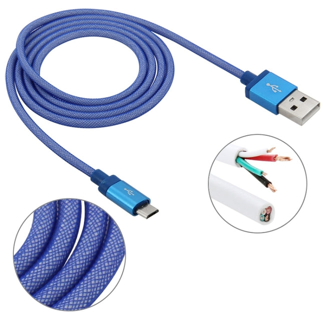 1m Net Style High Quality Metal Head Micro USB to USB Data / Charging Cable(Blue)-garmade.com