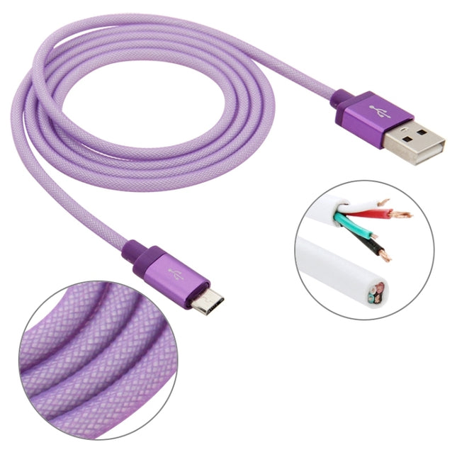 1m Net Style High Quality Metal Head Micro USB to USB Data / Charging Cable(Purple)-garmade.com