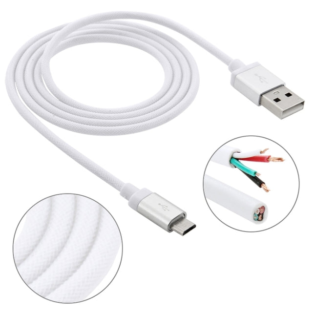 1m Net Style High Quality Metal Head Micro USB to USB Data / Charging Cable(White)-garmade.com