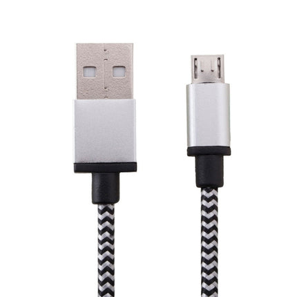 1m Woven Style Micro USB to USB 2.0 Data / Charger Cable, For Samsung, HTC, Sony, Lenovo, Huawei, and other Smartphones(Silver)-garmade.com