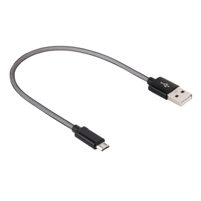 25cm Net Style Metal Head Micro USB to USB 2.0 Data / Charger Cable(Black)-garmade.com