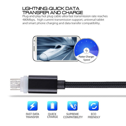1m Woven Style Micro USB to USB 2.0 Data Sync Cable with LED Indicator Light(Black)-garmade.com