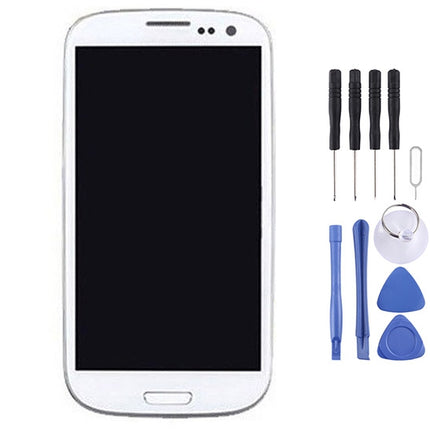 Original Super AMOLED LCD Screen for Samsung Galaxy SIII / i9300 Digitizer Full Assembly with Frame (White)-garmade.com