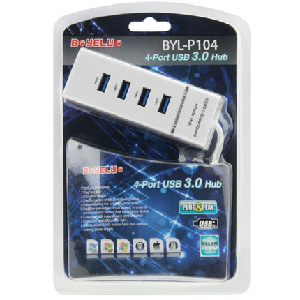 4 Ports USB 3.0 Hub Splitter with LED, Super Speed 5Gbps, BYL-P104(White)-garmade.com